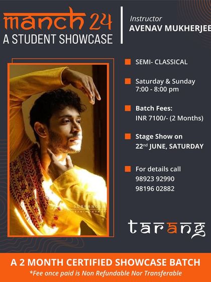 The poster for our Semi-Classical showcase batch for Manch '24, explaining the fusion of Kathak and contemporary elements students will learn.