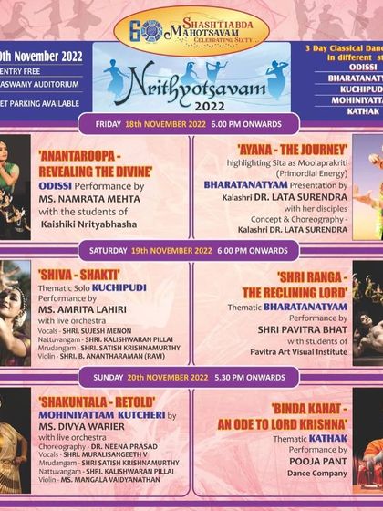 The schedule for the Shashtiabda Mahotsavam dance festival in Mumbai, where I presented my thematic solo 'Shiva-Shakti'.