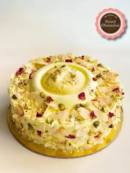 My popular Rasmalai Bento Cake, here made specially for Father's Day. It's a smaller cake perfect for a personal gift, combining classic Indian flavors with a modern touch.