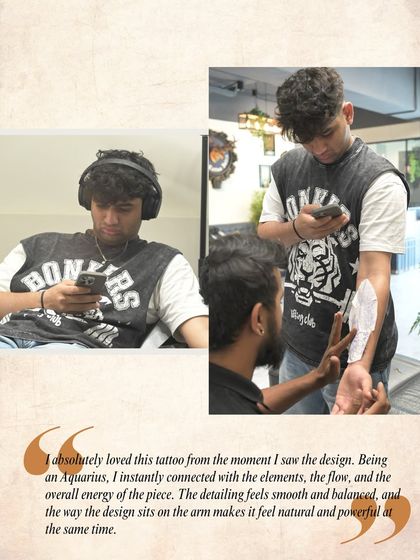 "Being an Aquarius, I instantly connected with the elements, the flow, and the overall energy of the piece." Atharva explains his connection to his new tattoo.