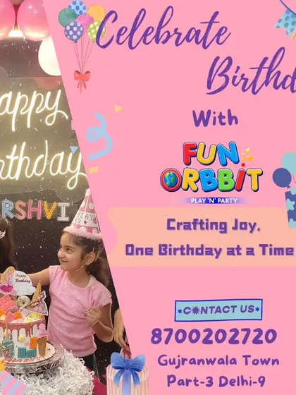 Crafting joy, one birthday at a time. This promotional image shows a happy cake-cutting moment and encourages you to contact us to plan your celebration.