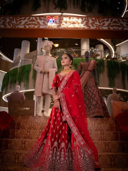 Another grand, full-length shot on a staircase, giving a sense of royalty and elegance.