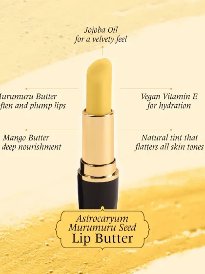 My Astrocaryum Murumuru Seed Lip Butter is designed to soften and plump lips. It uses Murumuru and Mango butter for deep nourishment and Jojoba oil for a velvety feel.