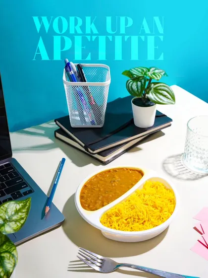 This shot places a ready-to-eat meal in a "work from home" setting. By creating a relatable scenario, I help customers see how the product fits into their busy lives, highlighting its convenience.