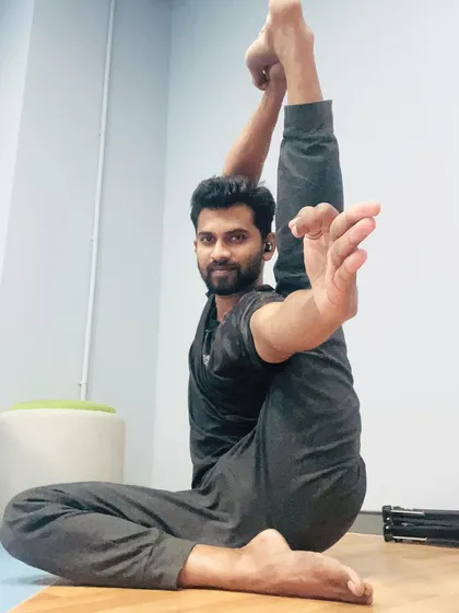 This seated pose, Krounchasana or Heron Pose, is an intense hamstring stretch that requires both flexibility and strength to keep the spine long.