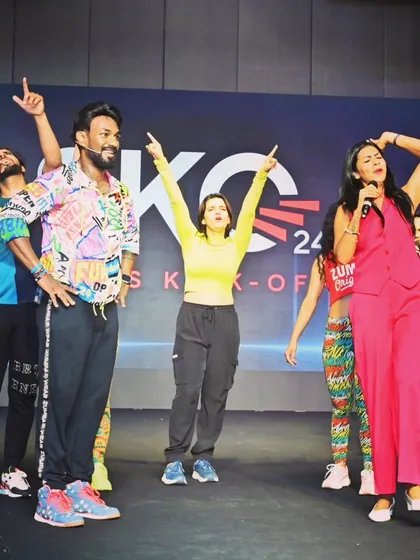 On stage with an amazing crew for a Zumba kick-off event. Leading sessions with other talented instructors brings a diverse and powerful energy to corporate fitness.