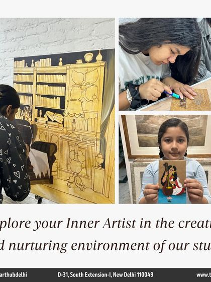 Explore your inner artist in the creative and nurturing environment of my studio. This collage shows students of all ages engaged in various art projects.