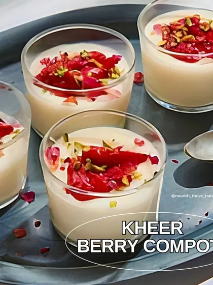 Here's a fusion dessert perfect for any festival: Kheer with a Berry Compote. The classic Indian rice pudding is layered with a tangy berry sauce, creating a beautiful and balanced sweet treat.