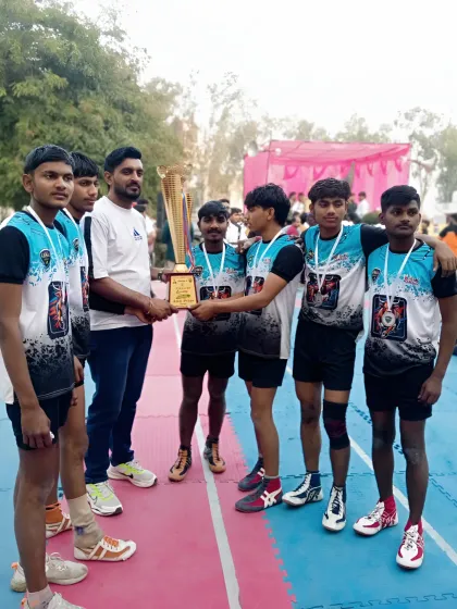 The whole team together with the trophy. Victories are a team effort, and I am proud of how these young players supported each other throughout the Unique Kabaddi League tournament.