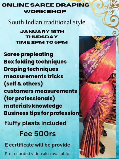 A flyer for a January workshop that includes fluffy pleats and an E-certificate.