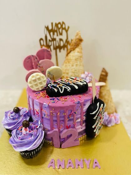 Another shot of the vibrant purple ice cream drip cake.