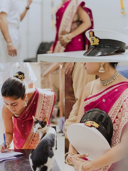 A collage of charming, unscripted moments from a court wedding, including a curious cat observing the proceedings. These details add a unique and personal touch to the story.