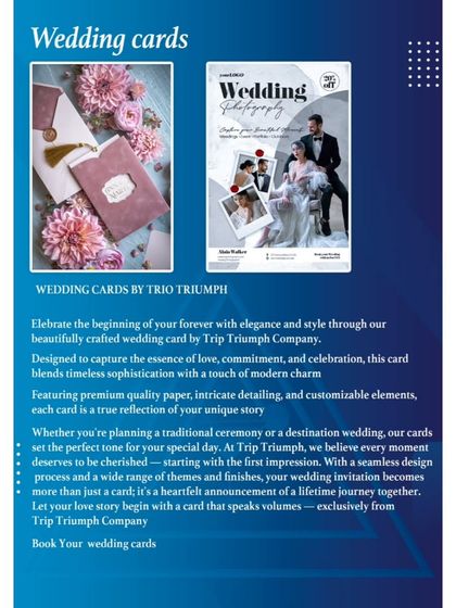 Your wedding invitation sets the tone for your entire celebration. We help design and create beautifully crafted wedding cards that reflect your unique story and style.
