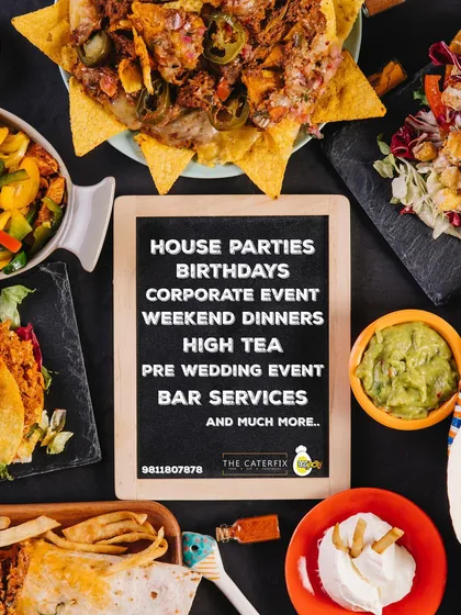 I offer a complete solution for any celebration you have in mind. This spread shows the variety I can bring, from Mexican favourites like tacos and nachos to full bar services for house parties, corporate events, and pre-wedding functions.