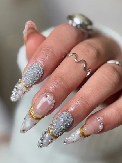 This angle shows the incredible detail and texture of this maximalist manicure. It's a perfect example of my "go big" style.