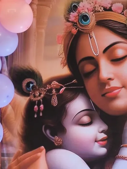 A close up of the central artwork from our Krishna themed baby shower backdrop. High quality printing ensures the divine imagery is the centerpiece of the decor.