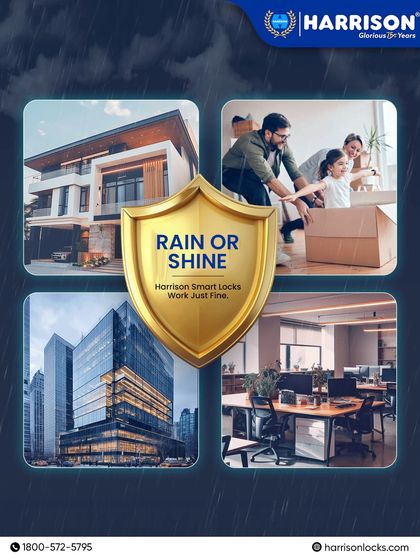 Rain or shine, our smart locks work just fine. This visual shows that our water-resistant and weather-ready locks are built to protect everything from modern homes to high-rise offices, no matter the season.