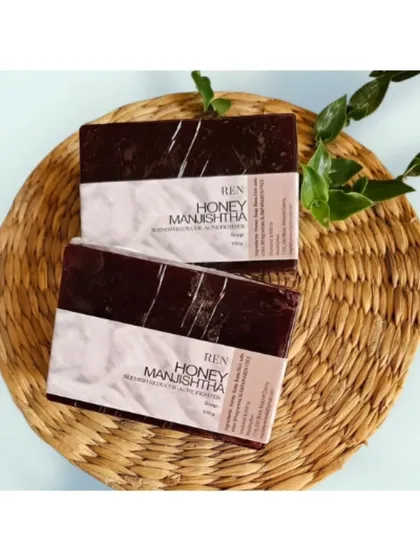My Honey Manjishtha soap, another way I use this powerful herb. Consistent use can lead to visible improvements in skin clarity and tone.