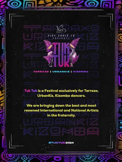 Tuk Tuk is a festival exclusively for Tarraxo, UrbanKiz, and Kizomba dancers. We're bringing the best artists to India.
