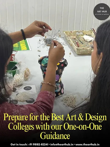 My one-on-one guidance ensures that every student is prepared for the best art and design colleges. Here, we are working on a mixed-media sculpture, adding unique elements to a student's portfolio.