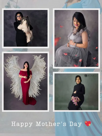 A collage celebrating mothers to be on Mother's Day, showcasing a variety of beautiful maternity portraits, including one with a beloved pet.