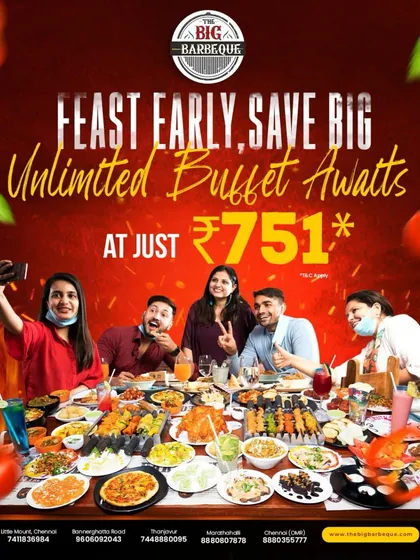 Feast early and save big. Dive into an unlimited buffet of deliciousness at just ₹751.