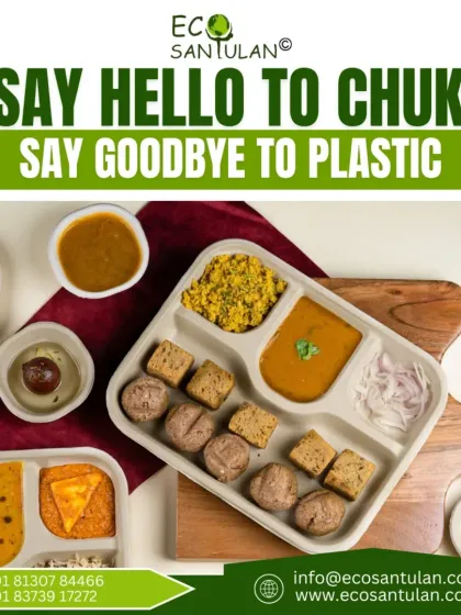 This is what a guilt-free Indian meal looks like. My compostable thali, made by CHUK, is strong enough to hold curries, rotis, and sweets without leaking or bending. It's microwave-safe, non-toxic, and returns to the earth after use, leaving no trace behind.