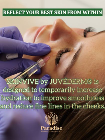 Reflect your best skin from within with Skinvive by Juvéderm. This injectable treatment is designed to temporarily increase hydration, which improves smoothness and reduces fine lines in the cheeks for a refreshed look.