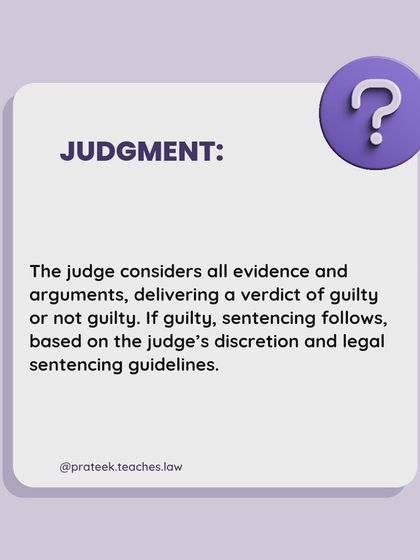 The judge considers all evidence and arguments to deliver a verdict. If the verdict is guilty, sentencing follows based on legal guidelines and judicial discretion.