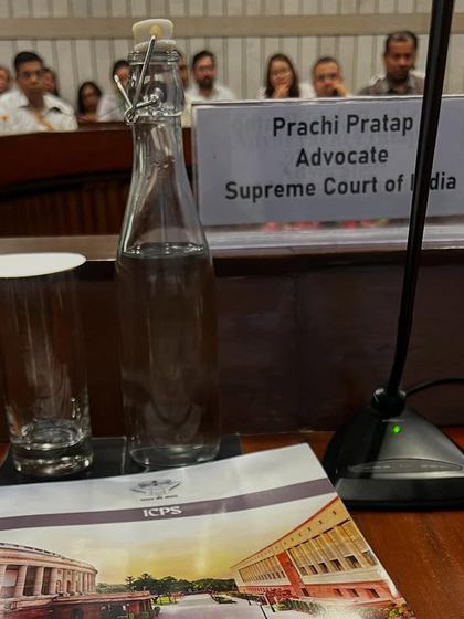 A close-up from my desk at the ICPS workshop, showing my nameplate as an Advocate of the Supreme Court of India. My focus was on teaching complex topics like the Doctrine of Pith & Substance and colourable legislation.