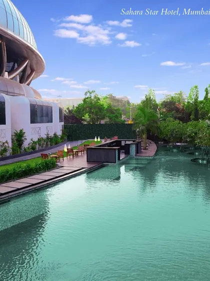 The unique tropical lagoon at the Sahara Star Hotel in Mumbai. This indoor-outdoor space offers a lush, exotic setting for a memorable wedding celebration.