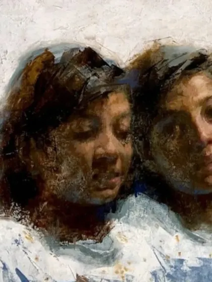 A detail from "Changing Emotions," showing the leftmost faces in the series.