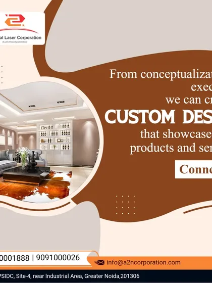 This graphic communicates our core philosophy: we take a project from conceptualization to execution. We create custom designs that showcase our clients' products and services, turning spaces into brand statements.