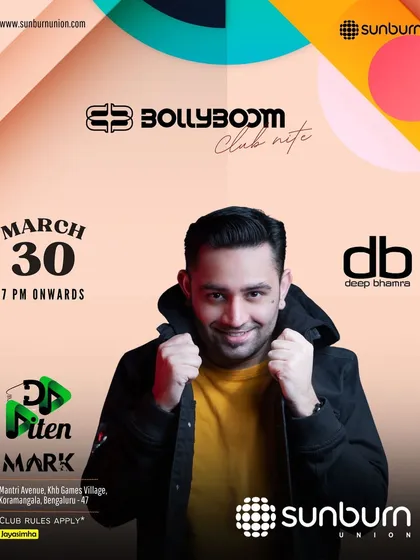 Announcing a Bollyboom Club Night at the swanky new Sunburn Union in Koramangala.