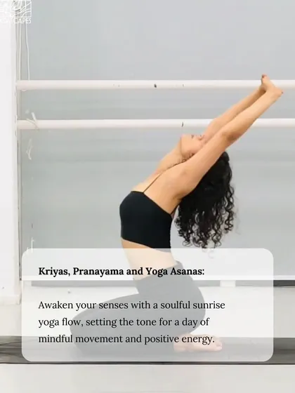 Awaken your senses with a soulful sunrise yoga flow. My retreats often begin with Kriyas, Pranayama, and Asanas to set a positive tone for the day.