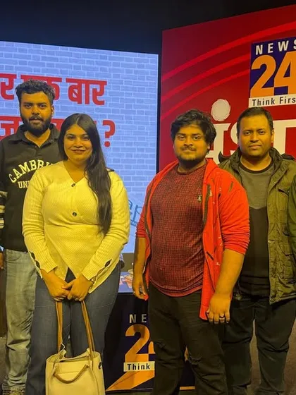 A group of our journalism students on the set of the News24 "Manthan" conclave. These opportunities provide invaluable exposure to the workings of national news media.