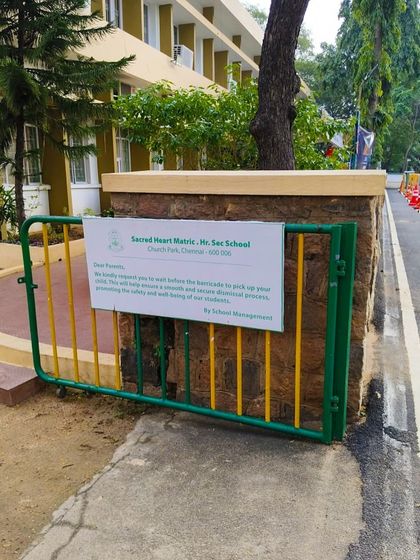The entrance to Sacred Heart Matriculation Higher Secondary School, the site of a joyful alumni event celebrating the past and inspiring the future.