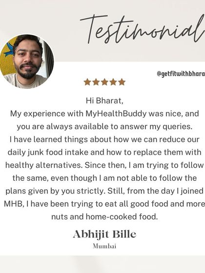 A duplicate of Abhijit's testimonial, reinforcing the message of learning to make healthier food choices.