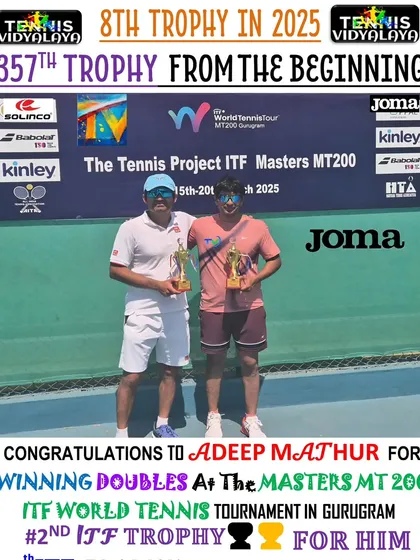 Congratulations to our adult player, Adeep Mathur, for winning the Doubles title at The Masters MT200 ITF World Tennis Tournament in Gurugram.