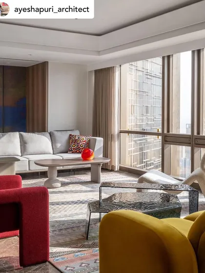 In this eclectic Mumbai home, our pebble-shaped sofa and cast glass coffee tables create a free-flowing, modern aesthetic. The pieces are designed to be bold statements that sit in harmony with one another.