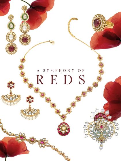 A symphony of reds. This flat lay showcases a curated selection of red-hued jewelry, perfect for festive or bridal wear. I can help you select a full set or a single statement piece from this passionate palette.