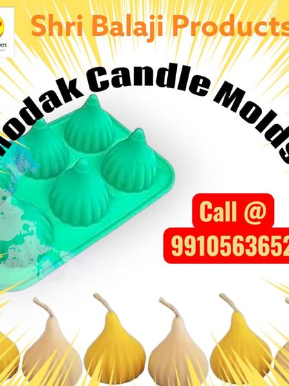 An advertisement graphic for my Modak candle molds, showing the mold itself and the potential finished product. This is a must-have for anyone looking to create festive candles.