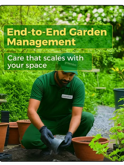 We offer end to end garden management that scales with your space. Here, our mali prepares a pot for a new plant, ensuring the foundation is perfect for healthy growth.