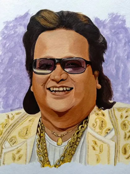 A vibrant acrylic portrait of the music icon Bappi Lahiri. I had fun painting the details, from his signature sunglasses to the gold chains, bringing his larger-than-life personality to the paper.