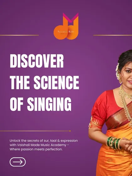 I invite you to discover the science of singing with me. This graphic introduces my academy's approach, where we unlock the secrets of 'sur', 'taal', and expression, and where passion meets perfection.
