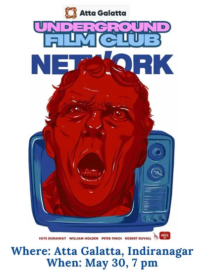 Poster for the 'Underground Film Club' screening of the classic film 'Network'.