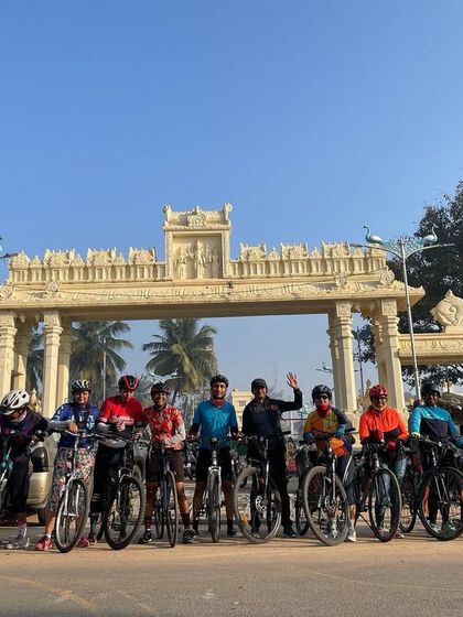 The crew at the entrance arch of Chikka Tirupathi. Reaching our destination together is always a great feeling.