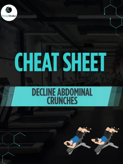Cheat Sheet: Decline Abdominal Crunches. Increase the intensity of your crunches by using a decline bench.