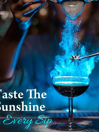 Taste the sunshine in every sip. Here, our bartender uses blue flames and a dusting of powder to create a mystical, glowing effect that makes the drink come alive.