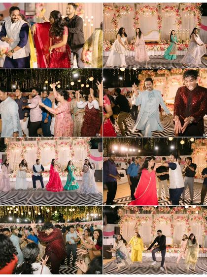 The dance floor was alive with energy all night long. This collage captures the couple, their friends, and family letting loose and celebrating together, showcasing the fun and festive atmosphere we created.